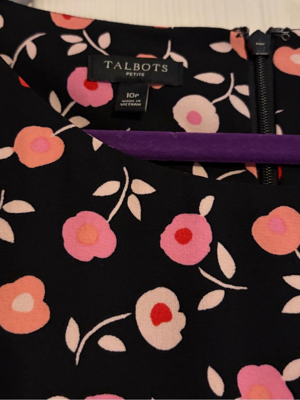 Talbots Floral Flounce Hem Dress Pink Red Black Ruffle Sleeve 10P Petite - Picture 9 of 10